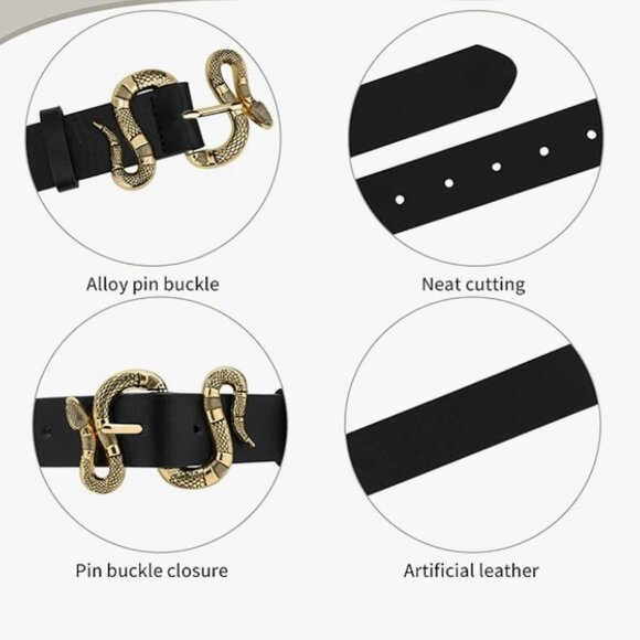 Leather Adjustable Western Snake Buckle Belt - Picture 3 of 5